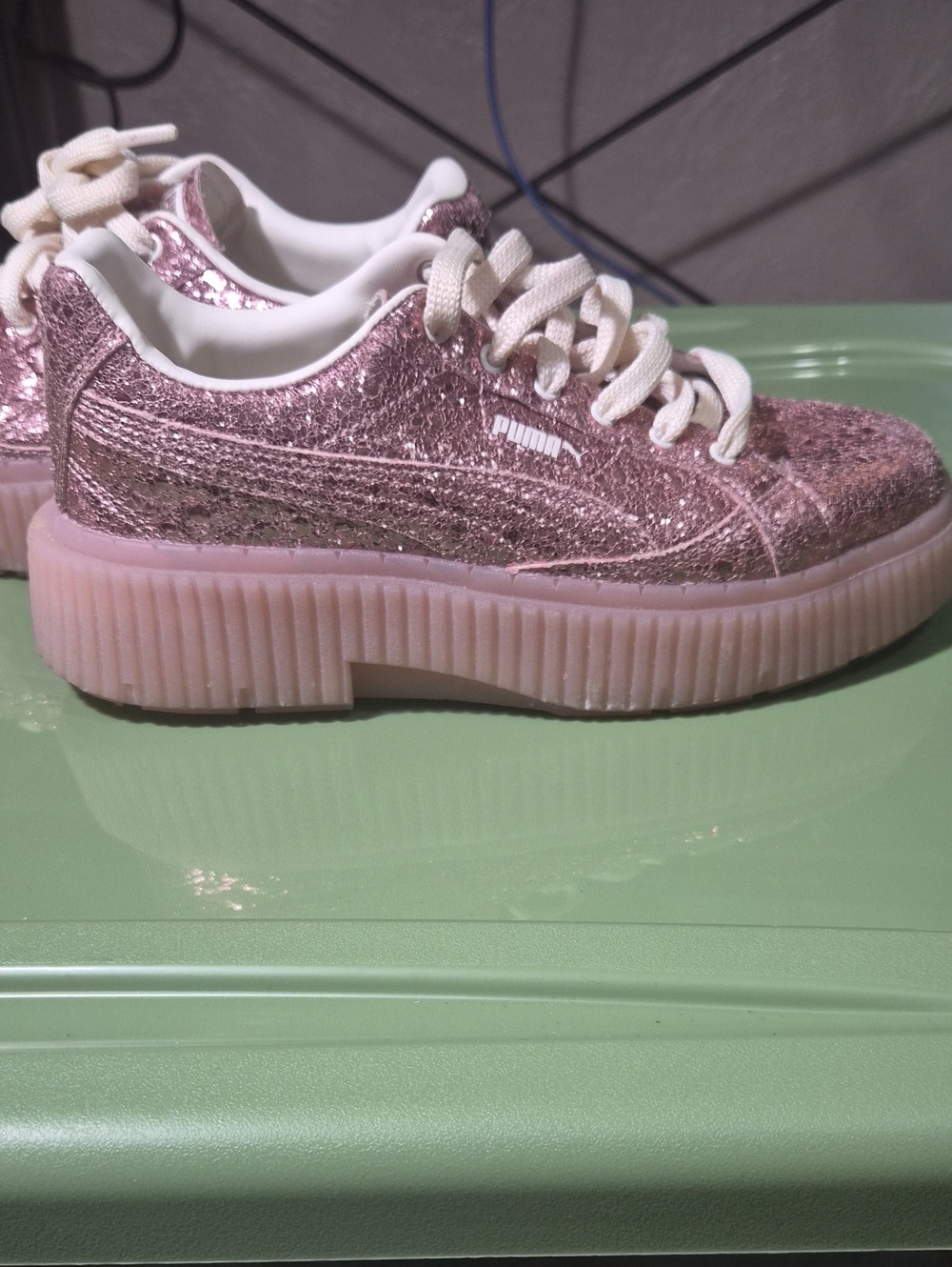 Puma Rose Glitter Platform Sneakers with White Accents